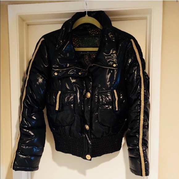 Vininus Collection Jackets & Blazers - Black Cropped Puffy Studded Jacket Italy Style
